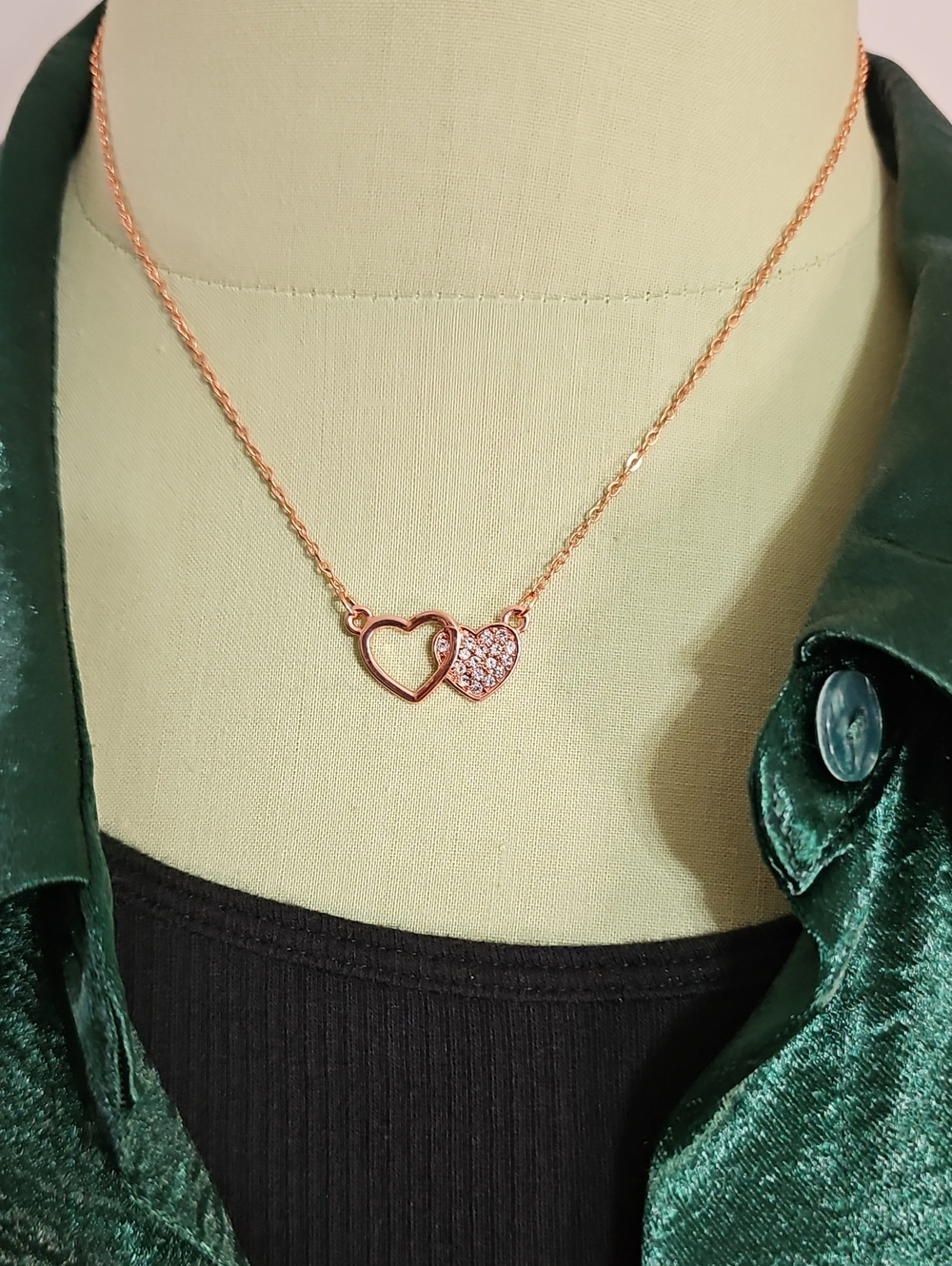 Paparazzi Rose Gold-toned Double Heart Necklace with Crystal Accent and Earrings